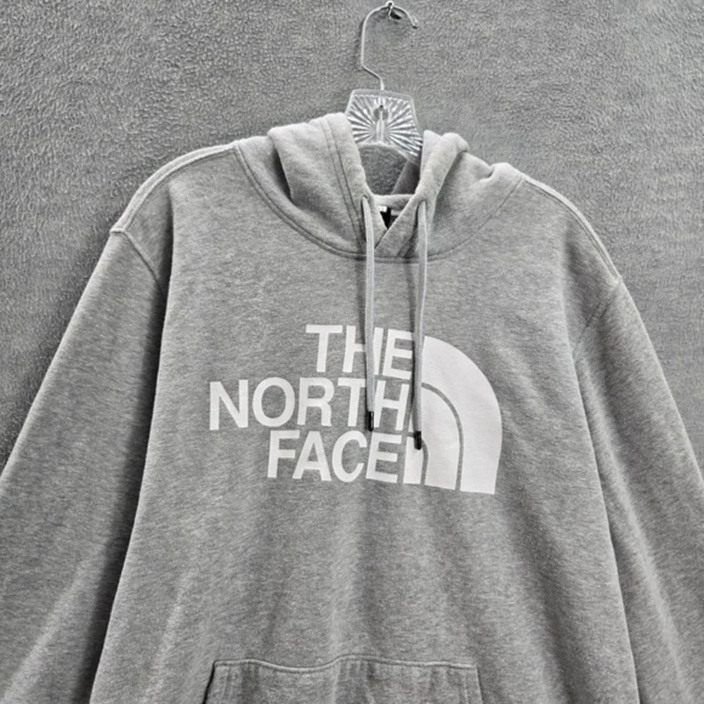 The North Face Men Sweatshirt‎ Large Gray Logo Fleece Pullover Drawstring